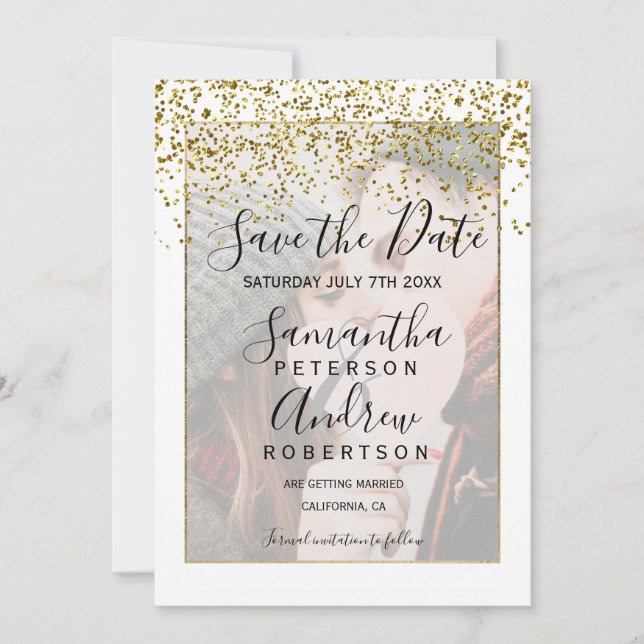 Chic gold white save the date photo wedding (Front)