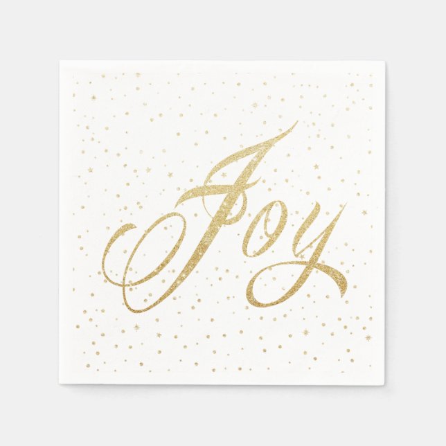 Chic Gold & White Sparkles Joy Christmas Holiday Napkin (Front)