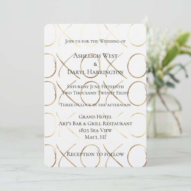 Chic Gold White XOXO Love Wedding Invitation (Standing Front)