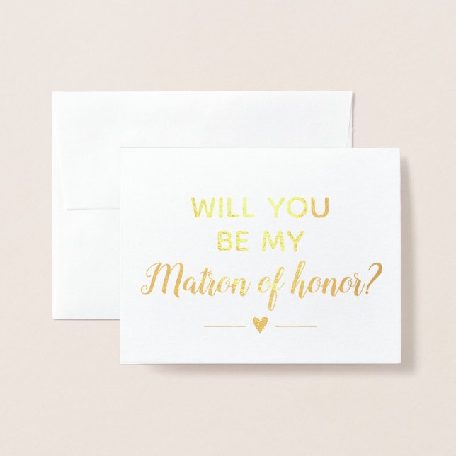 Chic Gold Will You Be My Matron of Honour Proposal Foil Card (Front With Envelope)