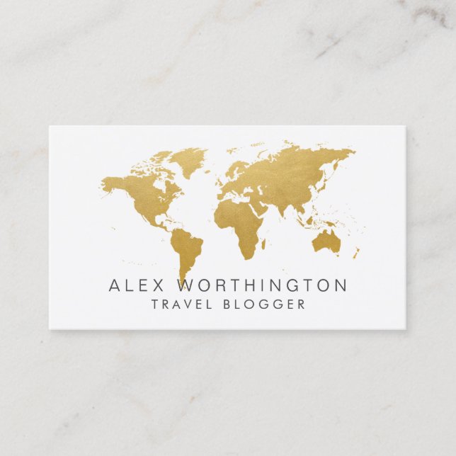 Chic Gold World Map International Business Card (Front)
