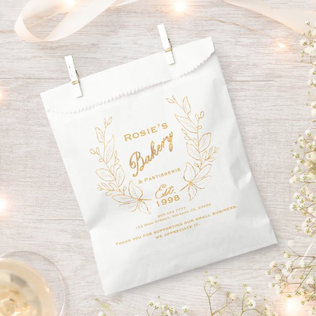 Chic Gold Wreath Bakery Logo Company Info Favour Bags (Clipped)