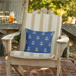 Chic Gold Yellow Anchor Pattern On Dark Navy Blue Outdoor Cushion