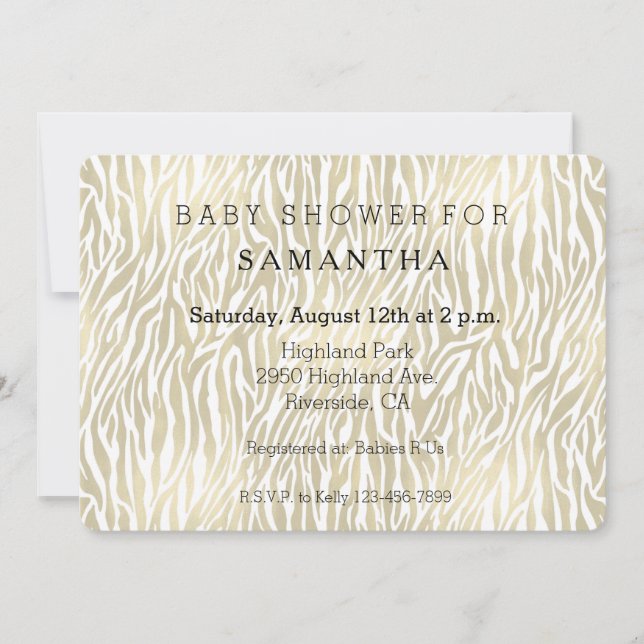 Chic Gold Zebra Print baby shower Invitation (Front)