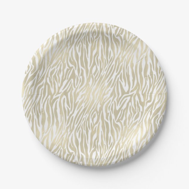 Chic Gold Zebra Print Paper Plate (Front)