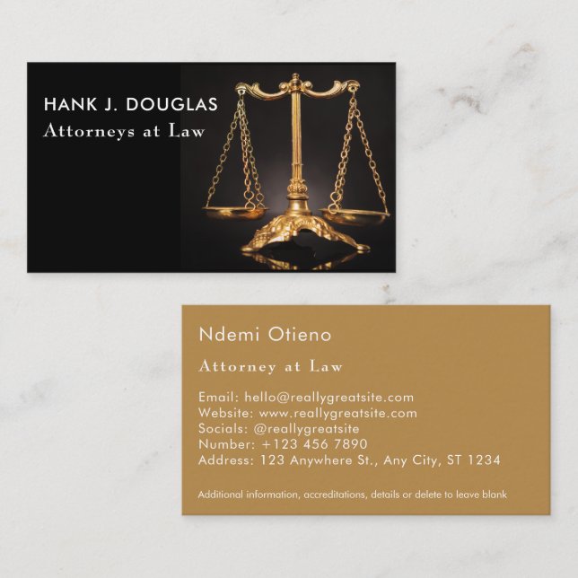 Chic Golden and Black Lawyer Business Card (Front/Back)