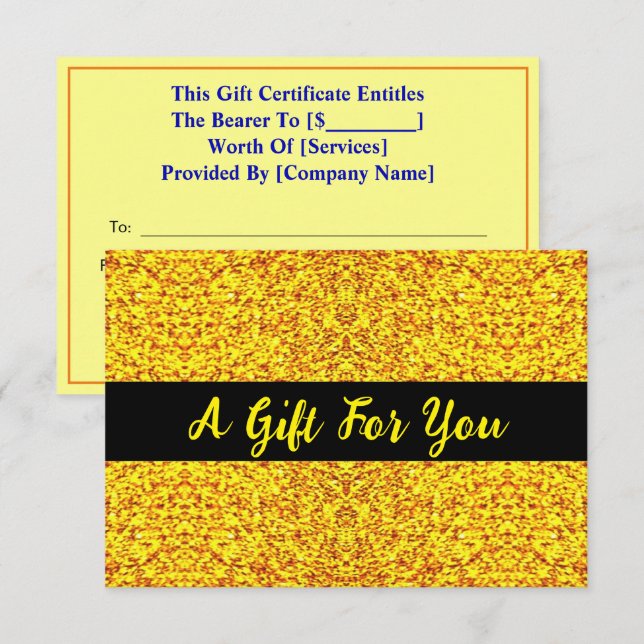 Chic Golden Card, Luxury Gold Gift Certificate (Front/Back)