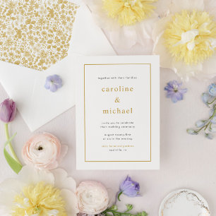 Chic Golden Ditzy Floral Wedding Invitation