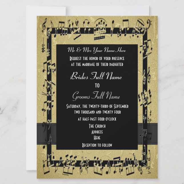 Chic golden elegant formal wedding invitation (Front)