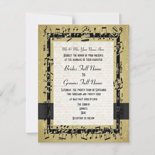 Chic golden elegant music sheet formal wedding invitation (Front)