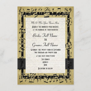 Chic golden elegant music sheet formal wedding invitation