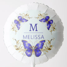 Chic Golden Flowers & blue butterflies monogrammed