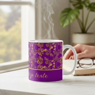 Chic Golden Flowers on purple pattern   Customised Coffee Mug
