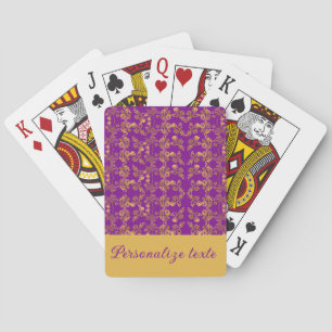 Chic Golden Flowers on purple pattern Customised Playing Cards