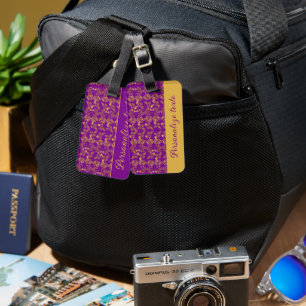 Chic Golden Flowers purple pattern   personalised Luggage Tag