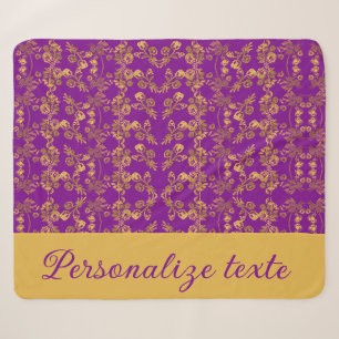 Chic Golden Flowers purple pattern personalised Sherpa Blanket