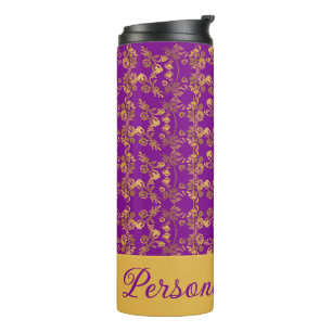 Chic Golden Flowers purple pattern personalised Thermal Tumbler