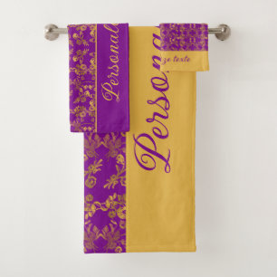 Chic Golden Flowers purple pattern   personalized Bath Towel Set