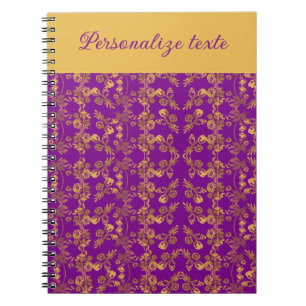Chic Golden Flowers purple pattern   personalized Notebook