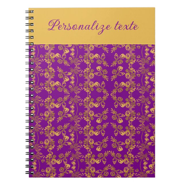 Chic Golden Flowers purple pattern | personalized Notebook (Front)