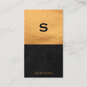 Chic Golden Leather Sleek Black   Colour Block Business Card