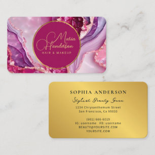 Chic Golden Logo Sparkly & Purple Agate Glitter Business Card