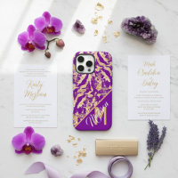 Chic Golden Marble purple Custom monogram initial
