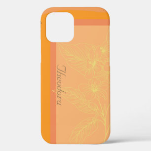 Chic Golden Orange Floral OrangeText iPhone 12 Case