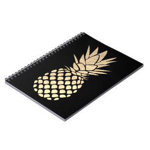 chic golden pineapple on black notebook