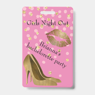 Chic Golden Stilettos Pink Bachelorette Party    ID Badge