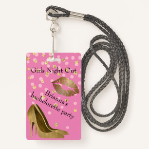 Chic Golden Stilettos Pink Bachelorette Party    ID Badge