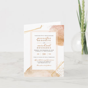 Chic Golden Watercolor Speckles Geometric Wedding Invitation