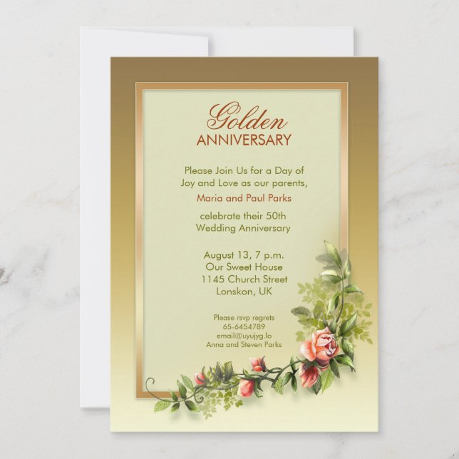 chic golden wedding anniversary - 50 invitation (Front)