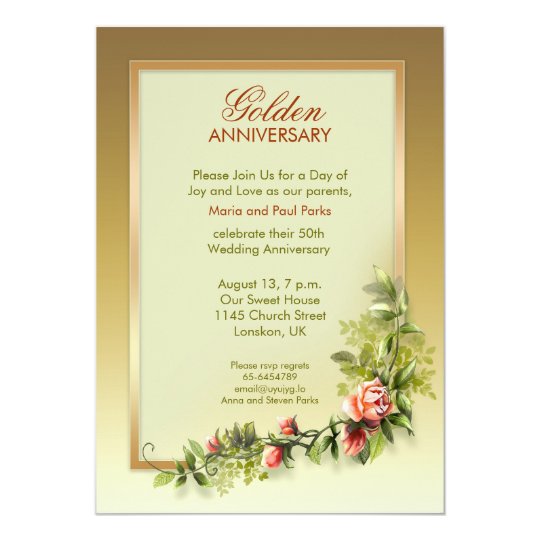 50th Golden  Wedding  Anniversary  Invitation  Card Zazzle co uk 