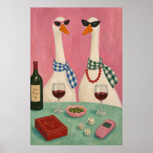 Chic Goose Wine Night – Whimsical Pink Bistro Poster