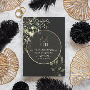 Chic Gothic Gold and Black Wedding Invitation