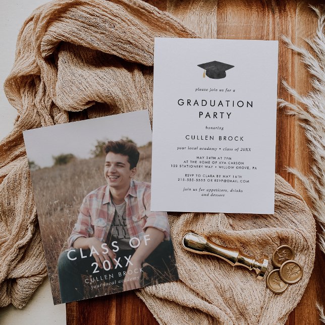 Chic Grad Cap Class of 2024 Photo Graduation Party Invitation (Creator Uploaded)