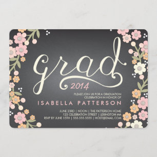 Chic Grad Chalkboard Floral Photo Graduation Invitation