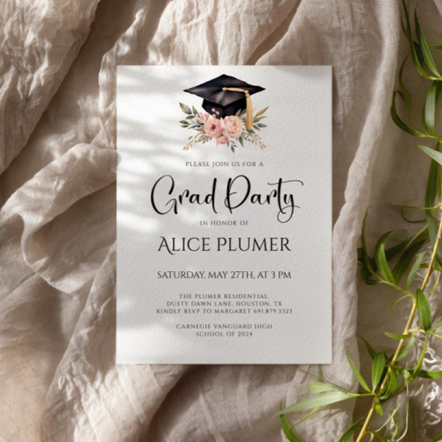 Chic Grad Hat Graduation Party Invitation (Creator Uploaded)