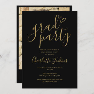 Chic Grad Party Gold Script Photo Graduation Party Invitation