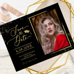 Chic Grad Party Save The Date Festive Gold Glitter Postcard<br><div class="desc">Chic Grad Party Save The Date Festive Gold Glitter Postcard</div>