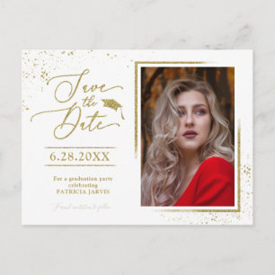 Chic Grad Party Save The Date Festive Gold Glitter Postcard
