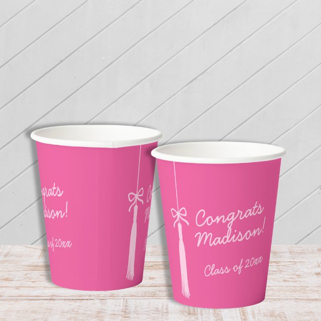 Chic Grad Tassel Bow Pink 2025 Graduation Paper Cups (Chic Grad Tassel Bow Pink 2025 Graduation Paper Cups)