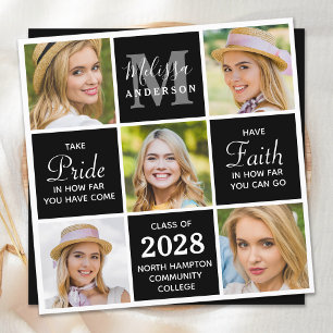 Chic Graduate 5 Photo Monogram Black Graduation  Invitation