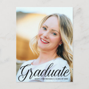 Chic Graduate Photo Black Script 2024 Graduation Postcard