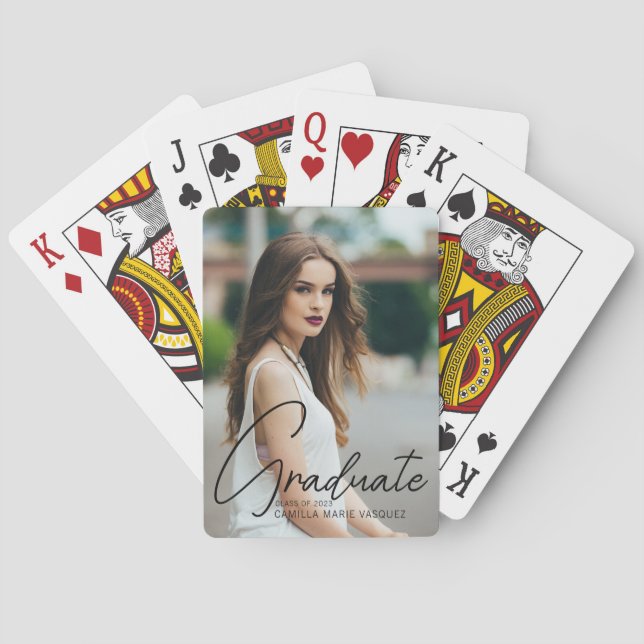 Chic Graduate Photo Black Script 2025 Graduation Playing Cards (Back)