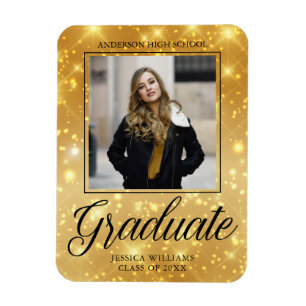 Chic Graduate Photo Gold Sparkle 2025 Graduation Magnet