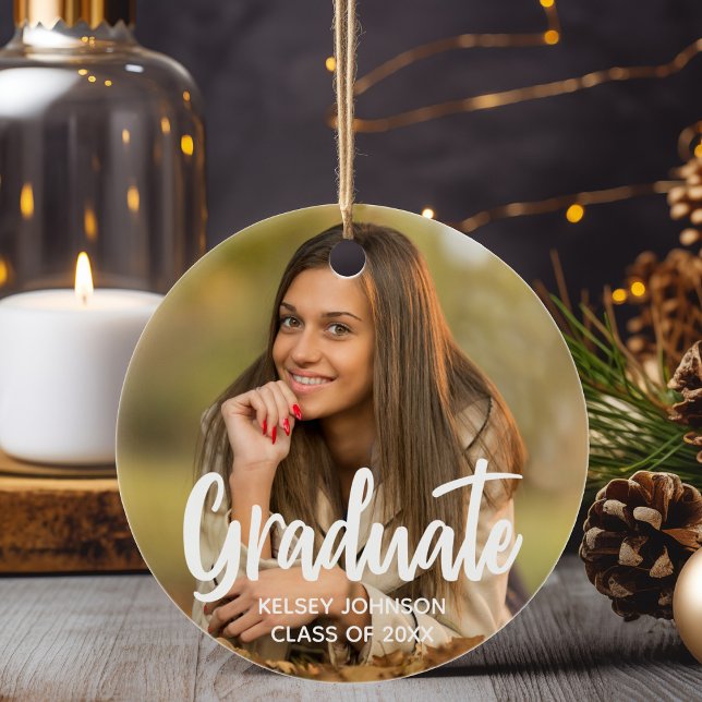 Chic Graduate Photo Modern Custom 2023 Graduation Ceramic Tree Decoration (Creator Uploaded)