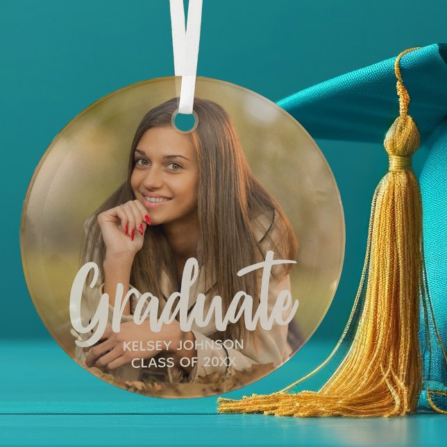 Chic Graduate Photo Modern Custom 2024 Graduation Glass Tree Decoration (Creator Uploaded)