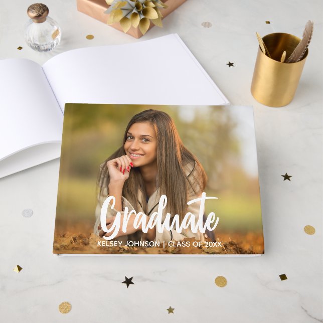 Chic Graduate Photo Modern Custom Graduation Guest Book (Front Open)